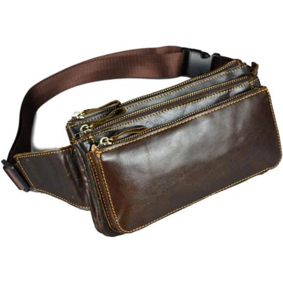 Real Leather Fanny Pack Waist Bag, Brown5 - Picture 1 of 6